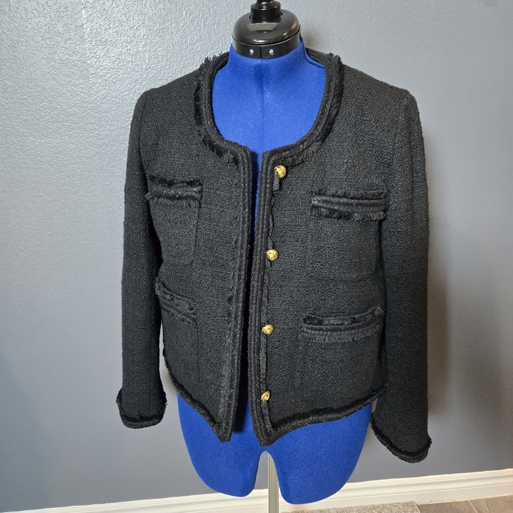 J. Crew Black Textured Blazer with Gold Buttons